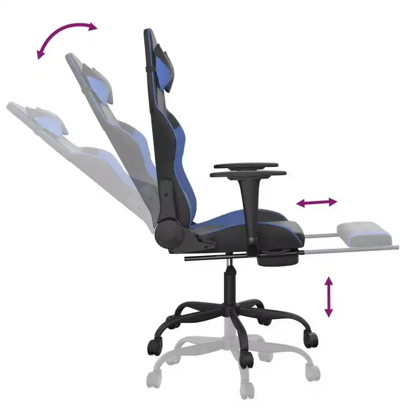 XL Gaming Chair Black and Blue Faux leather, Metal, Plywood Adjustable