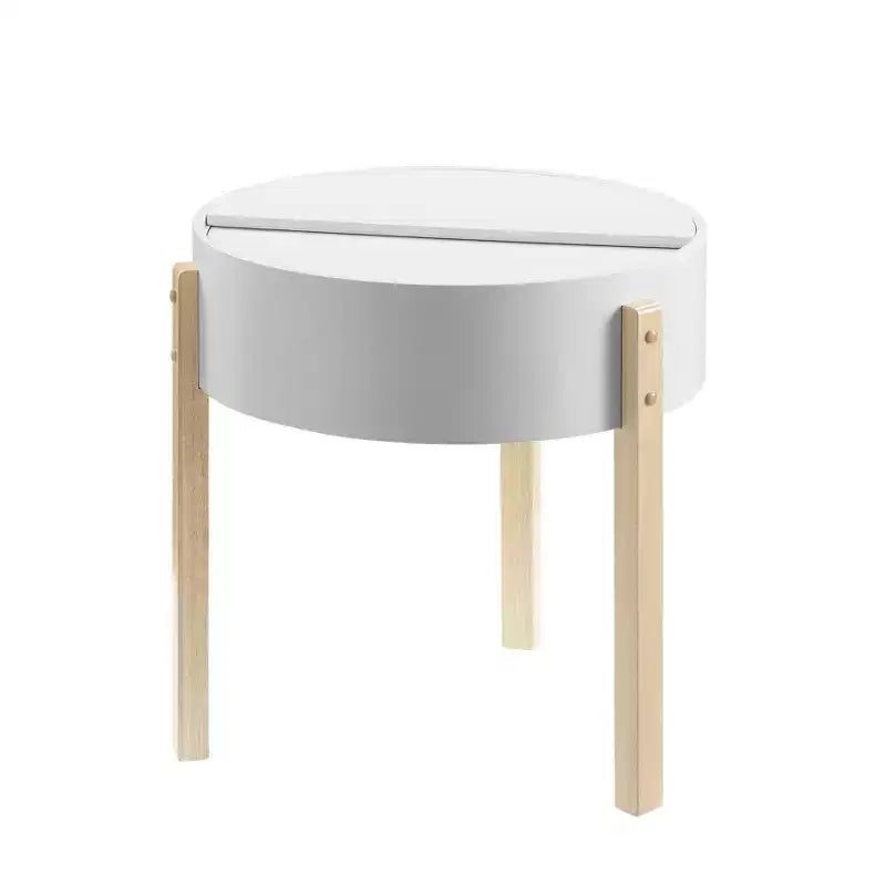 Bodfish End Table White/Natural - Acme Furniture: Mid-Century Modern, Hidden Storage, Compact