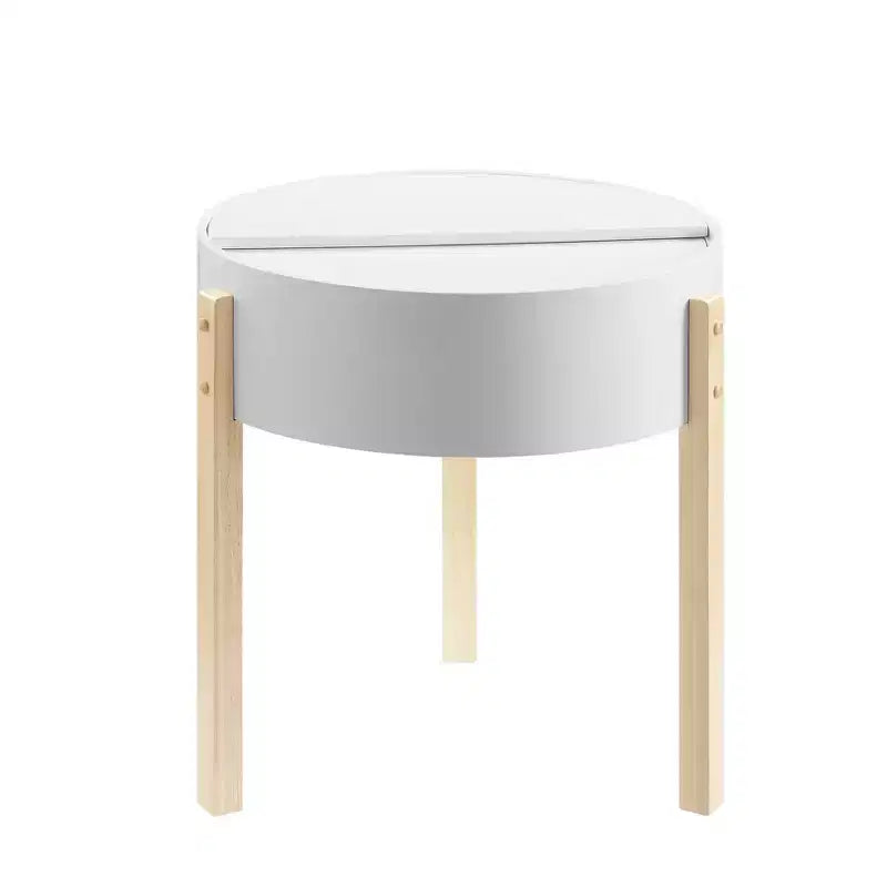 h End Table White/Natural - Acme Furniture: Mid-Century Modern, Hidden Storage, Compact