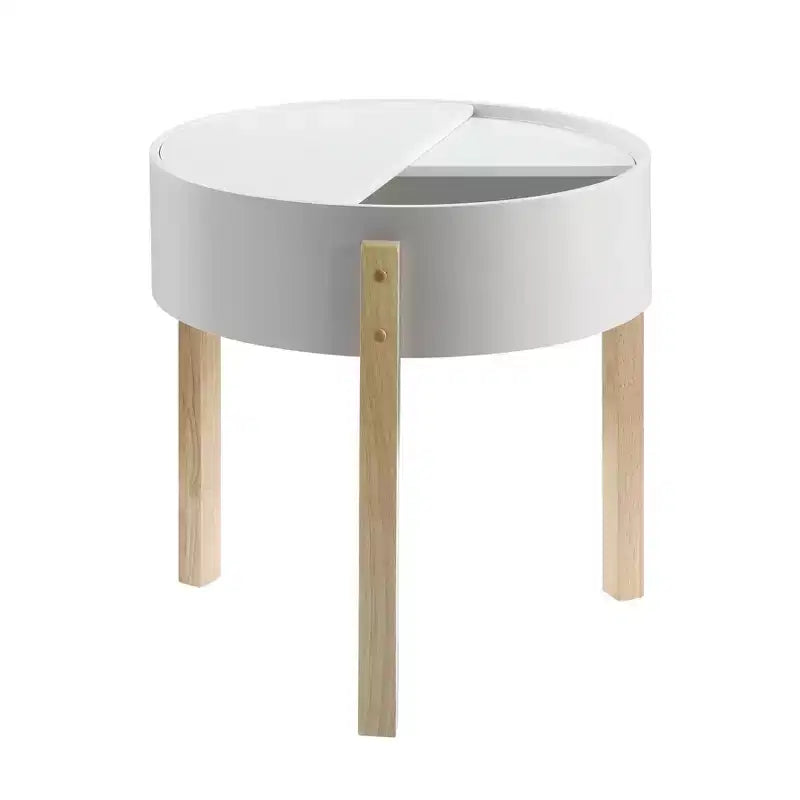 h End Table White/Natural - Acme Furniture: Mid-Century Modern, Hidden Storage, Compact