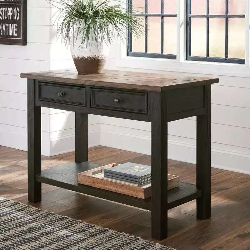 Tyler Creek Sofa/Console Table Grayish Brown/Black - Signature Design by Ashley: Mid-Century Modern with Open Shelf, Storage Drawer