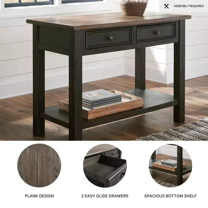 Tyler Creek Sofa/Console Table Grayish Brown/Black - Signature Design by Ashley: Mid-Century Modern with Open Shelf, Storage Drawer
