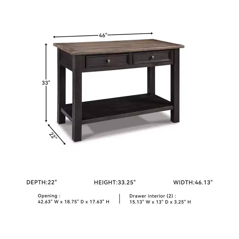 Tyler Creek Sofa/Console Table Grayish Brown/Black - Signature Design by Ashley: Mid-Century Modern with Open Shelf, Storage Drawer